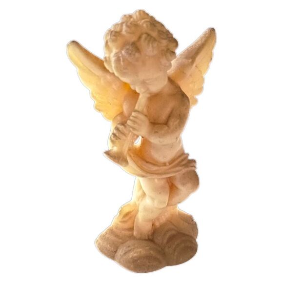Cherub Angel Figure Playing Flute Darmil Composite Acrylic Patina Baroque Rococo - Picture 15 of 15
